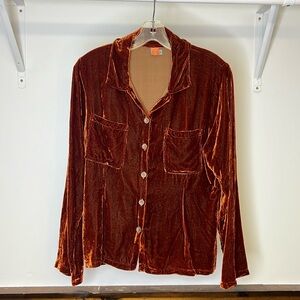 Ohm Brand Clothing Rust Colored Velvet Button Down Top- Small